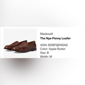 BRAND NEW NEVER WORN MADEWELL NYE PENNY LOAFER.
